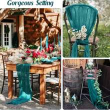 Cheese Cloth Table Runner, Bohemian Rustic Sheer Cheesecloth Table Runner, Suitable For Wedding, Party, Baby Shower, Birthday, Home Decor - Teal Blue - View 7