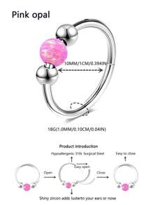 1 Piece 18G High-Quality Stainless Steel Nose Ring, Inlaid With Opal For Girls - Anti Allergic, Closed Design To Prevent Falling Off