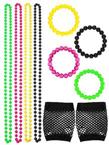 D EXCEED 9 PCS 1980s Costume Accessories Set For Women Neon Party Costume Artificial Bead Necklace Pearl Bracelet Fishnet Gloves Bride Weddings Fancy Dress Party Decorations Gifts Prom - Multicolor - View 18