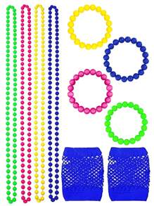 D EXCEED 9 PCS 1980s Costume Accessories Set For Women Neon Party Costume Artificial Bead Necklace Pearl Bracelet Fishnet Gloves Bride Weddings Fancy Dress Party Decorations Gifts Prom - Multicolor - View 13