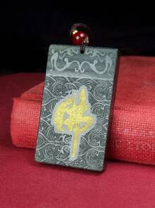 1pc Genuine Natural Hetian Jade Shallow Carving Tiger Pendant, Talisman Pendant For Protection, Amulet, Necklace Jewelry, Vintage Fashion Gift For Boyfriend & Girlfriend, Double-Sided Carved