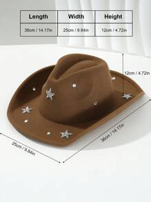 1 件男女通用毡牛仔帽，带有独特的星形镶嵌宝石装饰，波西米亚和朋克风格圆帽，优雅美观，适合主题派对、西方庆典、聚会、角色扮演、毕业典礼、化妆舞会、节日、婚礼、生日、音乐节 - 星星 - 查看 4