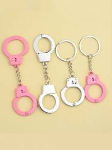 1pc Mini Handcuff Couples Keychain, Handcuff Keyring With Double Locks (Silver & Pink), Makeup/Costume/Cosplay/Stage Props, Couples' Game Props, Prisoners' Performance Props, Festival Shooting Props, Cute & Punk Gothic Design - Multicolor - View 2