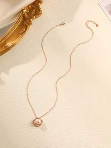 1 件时尚方晶锆石 S925 纯银玫瑰金环绕水钻和珍珠项链，适合女性日常佩戴和派对礼物 - 玫瑰金 - 查看 5