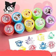Sanrio Set de 10 sellos creativos de dibujos animados Sanrio de gato negro y perro canela, sellos sumamente atractivos y lindos
