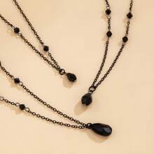 3pcs/Set Black Crystal Pendant Necklace Vintage Gothic Style Stacking Necklace Jewelry - Black - View 4