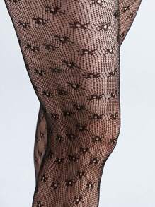 1pc Women Curve Tights With Floral Pattern, Sexy Pantyhose, Lightweight Mesh Fishnet Stockings, All-Match Black Hosiery, Versatile For Spring & Summer