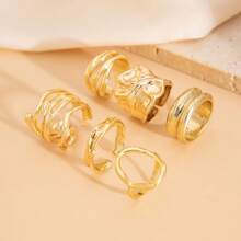 CIREY Set de 6 anillos metálicos asimétricos y texturizados, anillos personalizados unisex, regalo para parejas, regalo de festival