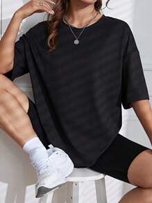 Women's "Do What Makes You Happy" Slogan T-Shirt - Casual Crew Neck, Short Sleeve Top In White - Soft Polyester & Spandex Blend, Machine Washable - Perfect For Spring & Summer, Cute Shirts - 黑色 - 查看 2