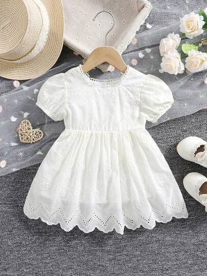 1 件装女婴花卉刺绣荷叶边连衣裙，优雅夏日派对正式服装