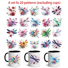 1 st (20 verschillende patronen kunnen vrij worden gesneden) Dragonfly & Flower Series Design Heat Transfer Paper, waterdicht voor glazen bekers, roestvrijstalen rolvinyltransferpapier, UV DTF, geschikt voor 16OZ-bekers, koelkasten, laptops, mokken en andere vlakke oppervlakken, waterdichte doe-het-zelfdecoratie (bekers niet inbegrepen)