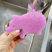 4pcs Cute Cartoon Pig Three Layer Dishwashing Sponge, Cleaning Sponge, Dishwashing Cloth, Kitchen Brush, Random Color,Multi-Purpose Dish Brush,2025 New Style