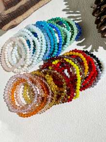 36pcs/Set Bohemian Style Glass Bead & Crystal Strand Bracelets, Multi-Wear Stacking Bracelets Suit For Daily Wear, Beach Vacation, Random Assortment - 36 Pieces/set Glass Rice Beads and Crystal Beaded Bracelets - View 6