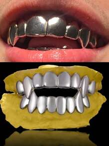 THATBOY 2pcs/Set Hip Hop Fashion Jewelry For Vampire Grillz 18K Golden Silvery Color Plated Braces Vampire Wolf Teeth Grills