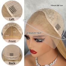 Mix Blonde Synthetic Lace Front Wigs Glueless Long Silky Straight Hair 13x4 HD Transparent Lace Wigs For Women Golden Heat Resistant Fiber Hair Natural Hairline Baby Hair Daily  Party Cosplay Halloween Use - 金色 - 查看 6