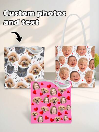 กระเป๋าถือพิมพ์ใบหน้าและชื่อแบบกำหนดเอง - กระเป๋าถือชายหาดแบบพิมพ์ใบหน้าสัตว์เลี้ยงแมว/สุนัข/เด็ก - ของขวัญสำหรับวันเกิด/อาบน้ำเด็ก ฯลฯ, หลากหลายการใช้งาน, ความจุขนาดใหญ่, น้ำหนักเบา, มีประสิทธิภาพ, ทรงปฏิบัติการ, ใช้งานได้ทั่วไป, หลากสี, ฉลาด, น่ารัก, เรียบง่าย, ตลก, คาวาอิ, Y2K, ขั้นต่ำ, การเดินทาง, เหมาะกับชุดทำงานเบื้องต้น, ของกำหนดเอง, ของที่ระลึกเฉพาะบุคคลที่เหมาะสม