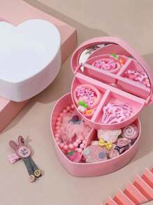 1 pièce Jolie boîte à bijoux avec miroir, boîte de rangement pour pinces à cheveux, boîte à bibelots en forme de cœur, cadeau d'anniversaire pour les filles, boîte à bijoux, support à bijoux, boîte à bijoux de bureau