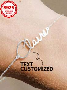 [Custom] 3g, 925 Sterling Silver, 1pc Personalized Text Engraved Minimalist Bracelet, Valentine's Day, Christmas Gift Customized Engraved Necklace, Customized Name Necklace, Holiday Customized Engraved Gift (Custom Note Can Only Be Provided In English, Other Languages Will Be Translated To English)