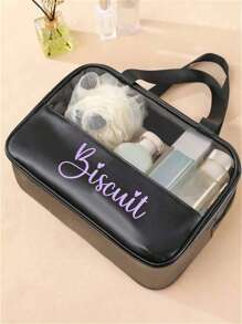 Embroidery Custom Personalized Embroidery Stitched Makeup Bag PVC Semi Transparent Large Capacity Bath Bag PU Waterproof Portable Travel Storage Large Capacity Handbag Anniversary Gift, Birthday Gift, Mother's Day Gift, Father's Day Gift, Friend Gift, Gift For Mom/Dad, Gift For Her/Him, Gift For Girlfriend/Boyfriend/Friend