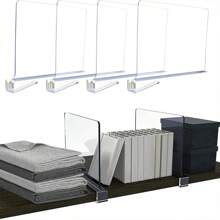 亚克力 6 件装壁橱隔板，透明亚克力隔板，适用于木质架子和衣服收纳架/钱包分隔器，非常适合厨房橱柜和卧室收纳，透明 - 6PCS/套 - 查看 5