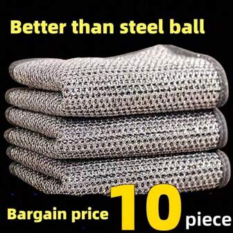 10/5pcs Double Sided Silver Dishcloth, Steel Wire Cloth, Replacement Of Steel Wire Ball, Multifunctional Dishcloth, Kitchen Stove, Brushing Dishes, And Washing Pots Supplies