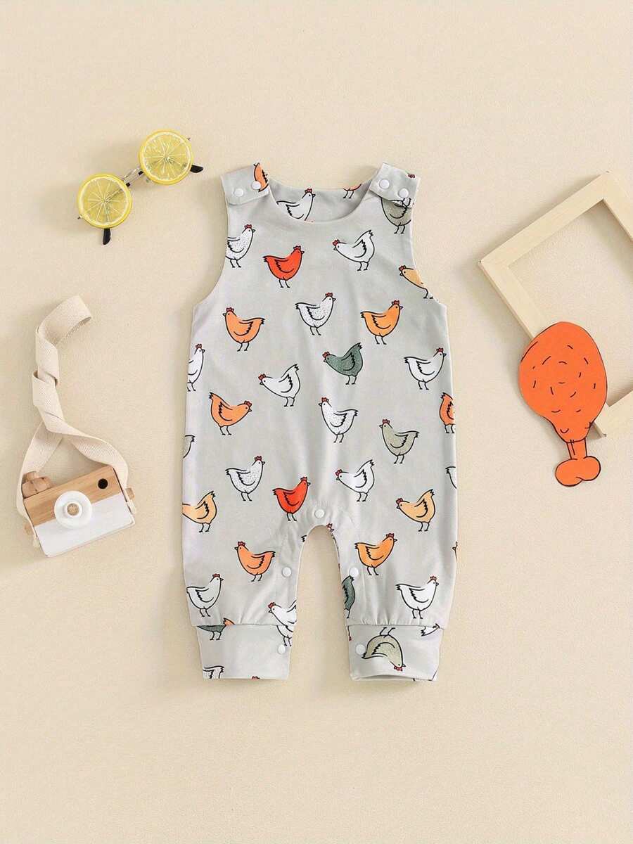 Mono de una pieza para bebé recién nacido, niño y niña, sin mangas, con estampado de gallina de granja - Gris Claro - Ver 1