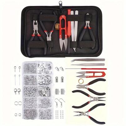 1 set Kit de inicio de joyería de lujo, juego completo de accesorios para aretes y collares, cuentas DIY, herramientas de alicates para reparación de joyas, manualidades y diseño, adecuado para adultos, principiantes y aficionadas