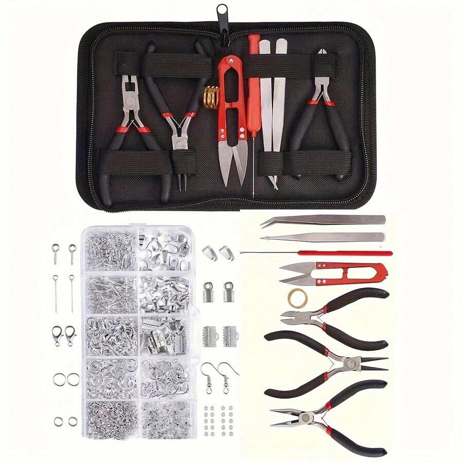 1 set Kit de inicio de joyería de lujo, juego completo de accesorios para aretes y collares, cuentas DIY, herramientas de alicates para reparación de joyas, manualidades y diseño, adecuado para adultos, principiantes y aficionadas
