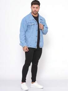 Men's Premium Modern Stylish Carnival Jean Jacket - 淺色水洗藍 - 查看 4