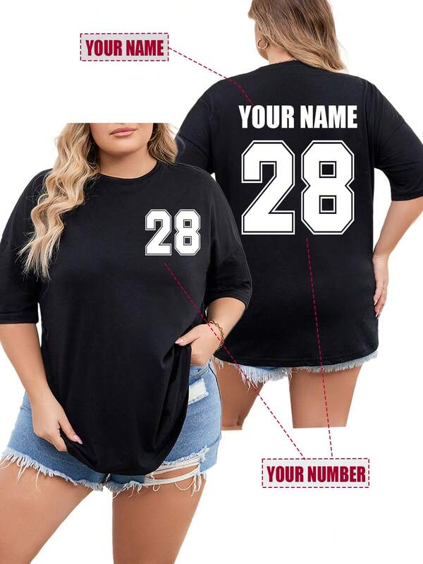 Customized Plus Size Women's T-Shirt, Customize Your Digital LOGO, Customize Your Name/Text/Lucky Number, Birthday/Valentine's Day/Mother's Day/Party Anniversary/Birthday Gift, Best Friend Gift, Anniversary Gift, Party Gift, Basketball Uniform, Birthday Gift, Holiday Gift, Anniversary Gift, Corporate Team Building Uniform, Charity Team Uniform, Family Gathering