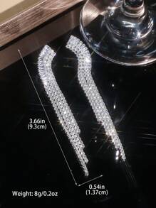 1 Pair Rhinestone Decorated Tassel Earrings, Fashionable And Elegant Jewelry Suitable For Wedding, Party, Birthday Gathering