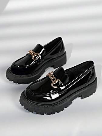 Women's 2024 Spring Platform Loafers, British Style Thick Sole Casual Flat Shoes, PU Buckle Closure, Anti-Slip Durable Slip-On Mary Jane Shoes