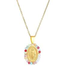 1pc Vintage Fashion Stainless Steel Rice Bead Coiled Virgin Mary Pendant Necklace, Casual Versatile Accessory, Suitable For Women Everyday Wear, Holiday Gift - 34030132 - View 12