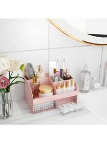 1 Pieza Organizador de maquillaje con cajones, almacenamiento de cosméticos para tocador, vanidad y encimera del baño, soporte de belleza para lápiz labial y brochas, organizador de productos de cuidado de la piel para tocador, vitrina para cosméticos