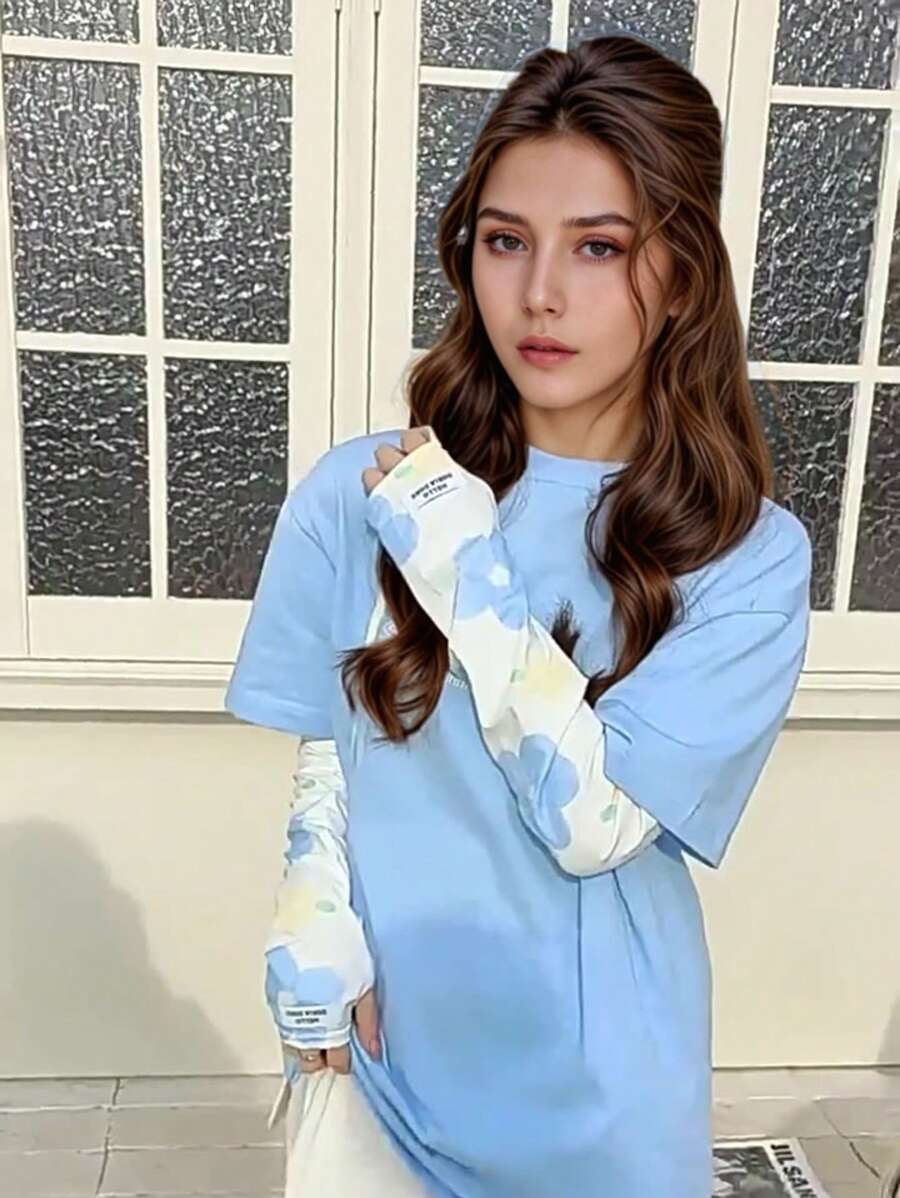 1pc Floral Print Arm Sleeve Covers, Women Sun Protection Arm Sleeves, Ice Silk Gloves For Driving, Sunshade - Multicolor - View 1