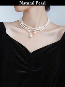 1pc Multi-Layer Natural Pearl Necklace, White, Long, Fashion & Personalized Style, Suitable For Daily Wear And Gifting