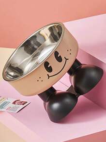 1pc Elevated Cartoon Cat Dog Pet Food Water Bowl With Spill Prevention, Raised Feeder