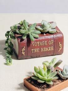 复古北欧风格多肉植物书本花盆，适合家庭、客厅、办公室装饰，送给爱书人的礼物 - 酒紅色 - 查看 6