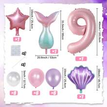 26 件美人鱼生日装饰套装，大号 40 英寸粉色铝箔数字气球，美人鱼贝壳装饰，适合美人鱼公主主题生日派对、婚礼、新娘送礼会