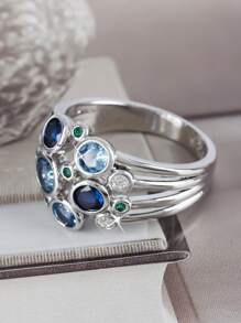 1 anel vintage elegante estilo boêmio com dupla camada redonda de zircônia incrustada, adequado para mulheres, casamento, noivado, aniversário, uso diário