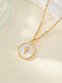 1pc Aço Inoxidável Golfinho & Branco Disco de Concha Pingente Colar, Adequado Para Uso Diário Feminino E Férias - Ouro amarelo - Ver 13