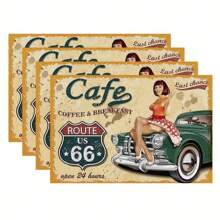 1/4/6 Pcs High Quality Placemats, 66 Route Design Pattern, Heat & Iron Resistant, Soft Touch, Suitable For Furniture Decor, Living Room, Kitchen, Party, Picnic, 100% Polyester, Machine Washable