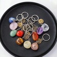 1 pezzo Portachiavi con pietra preziosa naturale dello zodiaco, quarzo cristallo o ametista, per decorare chiavi di auto o borse - multicolore - Visualizzare 6