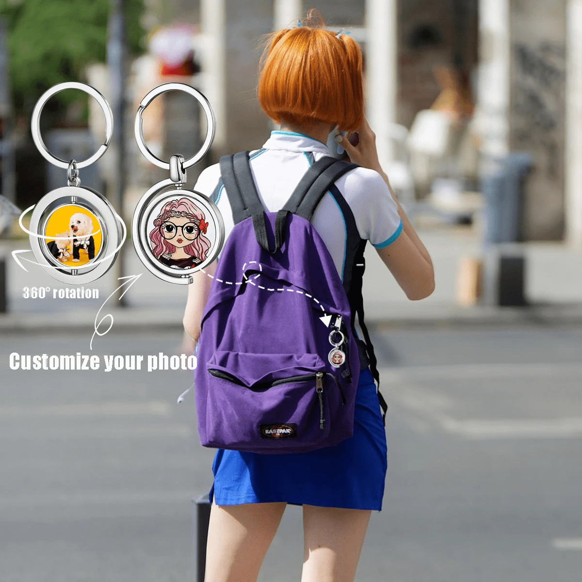 1pc Double-Sided Printed Rotatable Bag Charm & Keyring Customized Bag Accessory And Keychain 2 Designs Available Bridesmaid Gifts - Multicolor - View 1