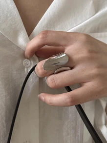 1 件时尚简约女士袖口戒指，几何开口戒指，凹面设计，男女通用日常佩戴，适合日常装饰 - 銀色 - 查看 4