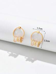 1 Pair Fashionable New Gold-Color Geometric Circle Copper Zirconia Stone Earrings, Stud Earrings For Women, Casual, Holiday, Date