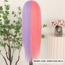 Gorgeous Pink Blonde Hair Synthetic Lace Front Wigs 26 Inch Pre Plucked Long Straight Hair Wigs Glueless Halloween Wigs Heat Resistant Natural Half Pink Half Blonde Straight Lace Front Wigs For Women For Daily Christmas Party Cosplay Use - Hồng Tím - Xem 9