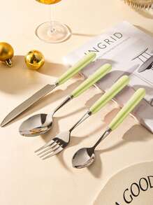Juego de cubiertos de acero inoxidable de 2/4/12/24 piezas con mango de cerámica - Cuchillo para bistec, cuchara sopera, cuchara de postre y tenedor - Cubiertos creativos, utensilios y accesorios de cocina que incluyen cuchillo, tenedor, cuchara - Perfecto para comidas diarias, fiestas y reuniones festivas - Multicolor - Ver 23