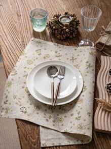 美式乡村复古风格简约花卉印花餐巾，四季通用的多功能矩形毛巾 - C - 查看 4