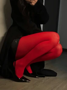 1双不透明连裤袜 - 超柔软弹力女士连裤袜，全天舒适，适合休闲穿着（尺码 XS-5XL），可搭配连衣裙，也是理想的圣诞礼物。 - 紅色 - 查看 4